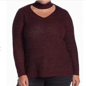 Planet Gold Burgundy V-Neck Sweater with Choker